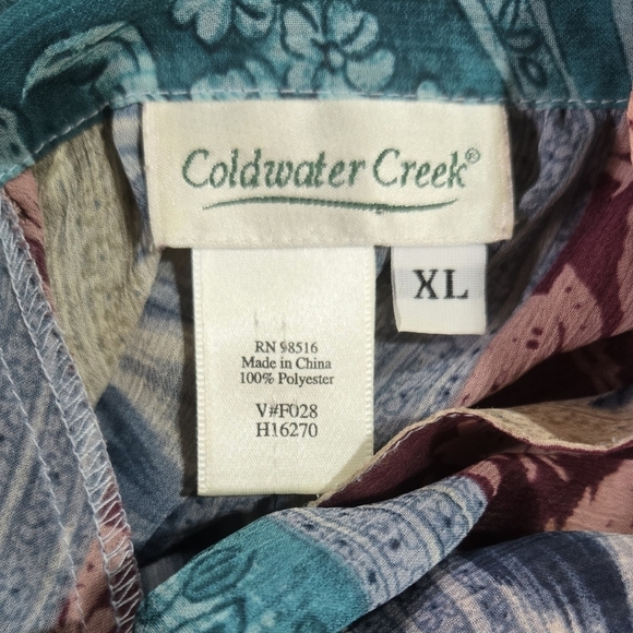 Coldwater Creek Animal Print Floral Patchwork Sheer Tie Neck Henley Blouse Boho - Picture 7 of 8